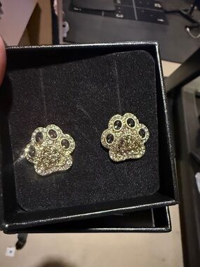 Heidi Daus Gold Paw Print Crystal Stud Earrings